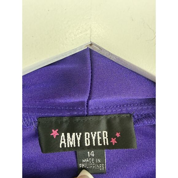 AMY BYER Girls Vintage Purple Swirl Sparkle Y2K Dress Juniors Size 14 Ruched - Picture 9 of 13